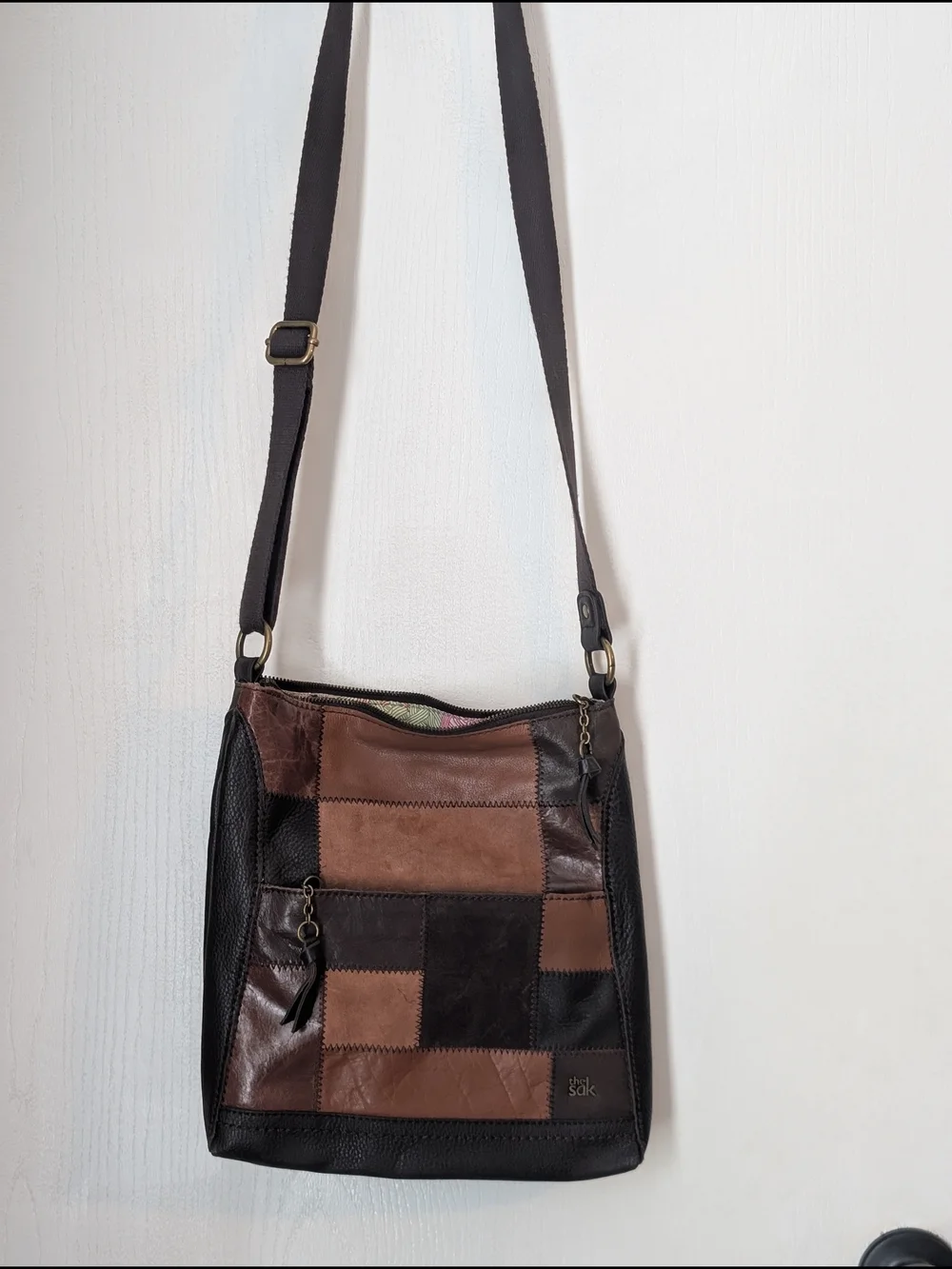The Sak Patchwork Leather Messenger Bag - Brown & Black